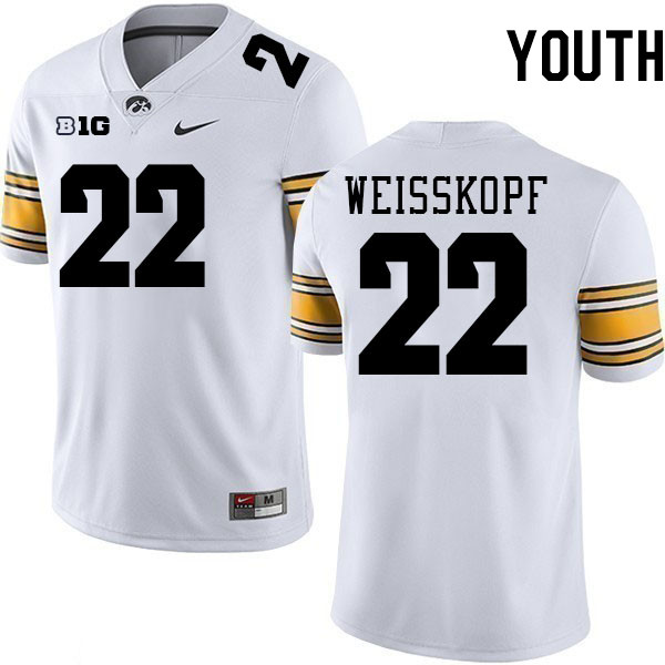 Youth #22 Derek Weisskopf Iowa Hawkeyes College Football Jerseys Stitched-White